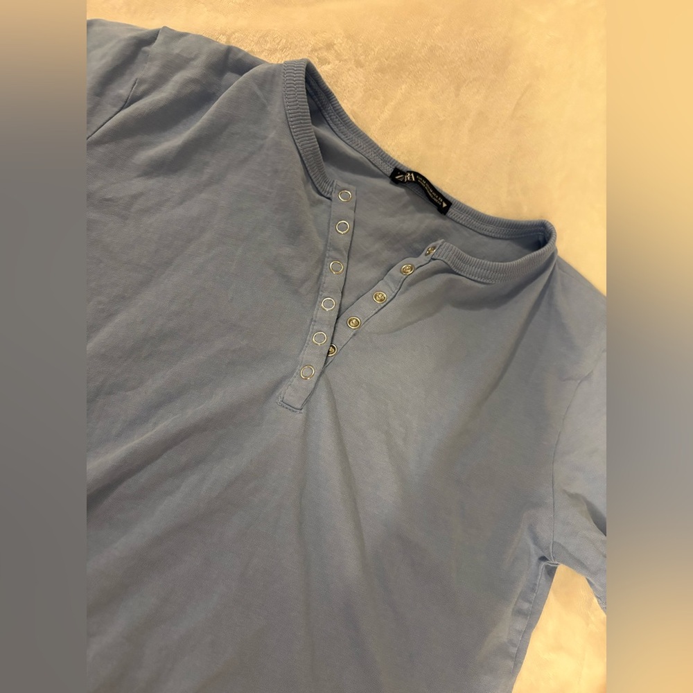 Zara Light Blue Short Sleeve Henley Tee